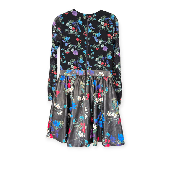 Alice + Olivia Chara Vegan Leather Floral Crew Neck Long Sleeve‎ Skirt Dress - Picture 4 of 6